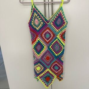 Crochet Diamond-Panel Swim Coverup in Multicolor